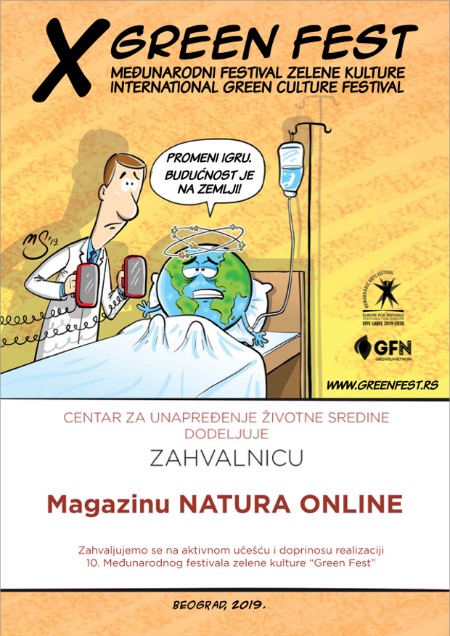 Zahvalnica NATURA ONLINE Green Fest 2019 A